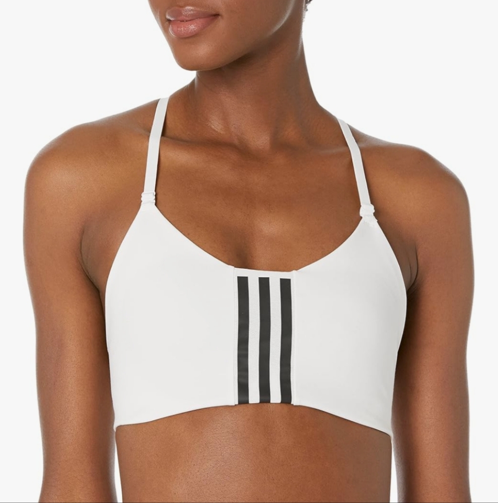Adidas Aero Impact Light Support Training Sports Bra White And Black Stripe L